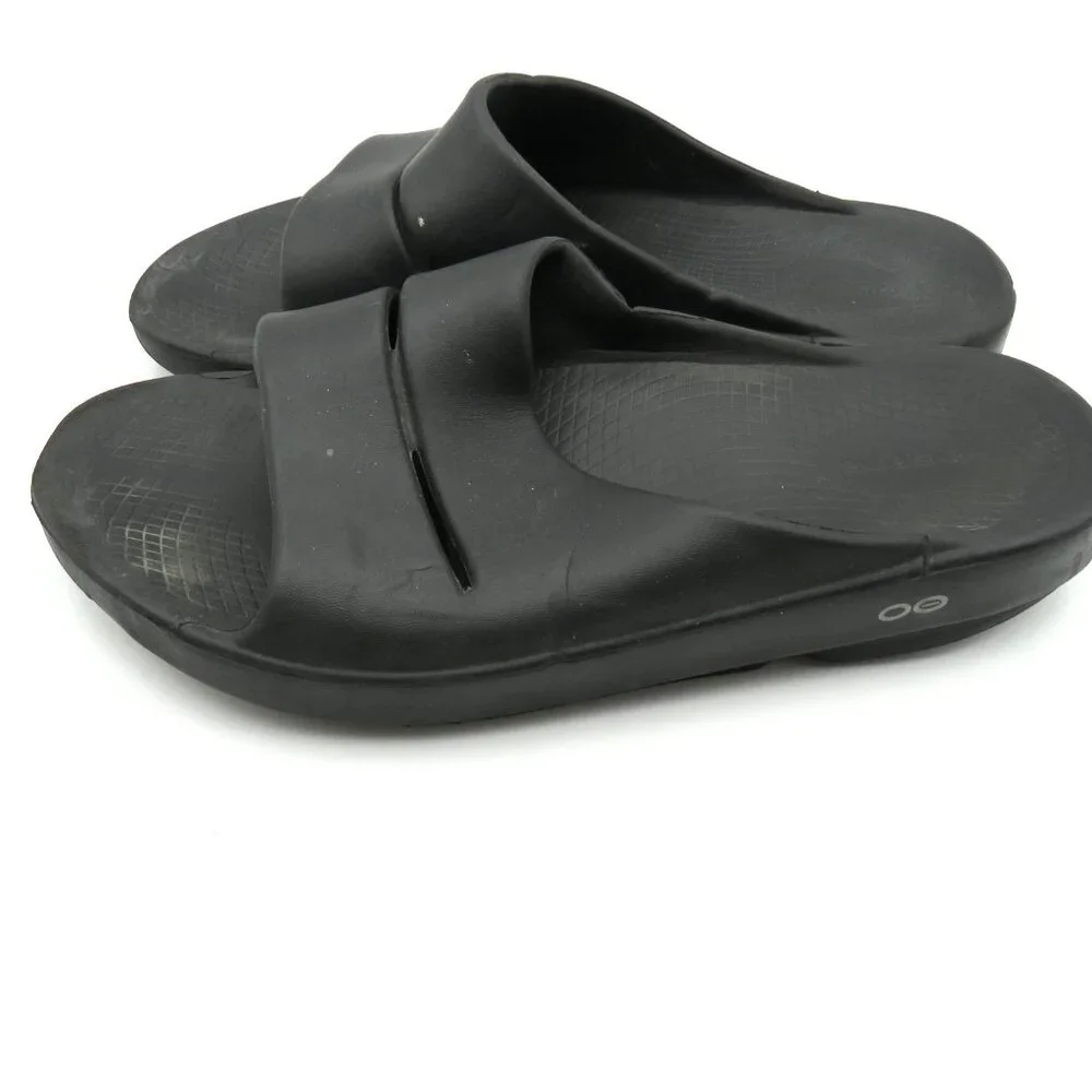 OOFOS Slide Sandals Mens Size 10 Womens 12 Black OOahh Recovery Foam‎ Comfort